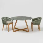 Table avec plateau en céramique et base en teck fabriquée en Italie - Casque Viadurini