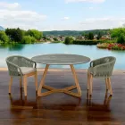 Table avec plateau en céramique et base en teck fabriquée en Italie - Casque Viadurini