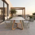 Table avec plateau en céramique et base en teck massif fabriquée en Italie - Blouse Viadurini