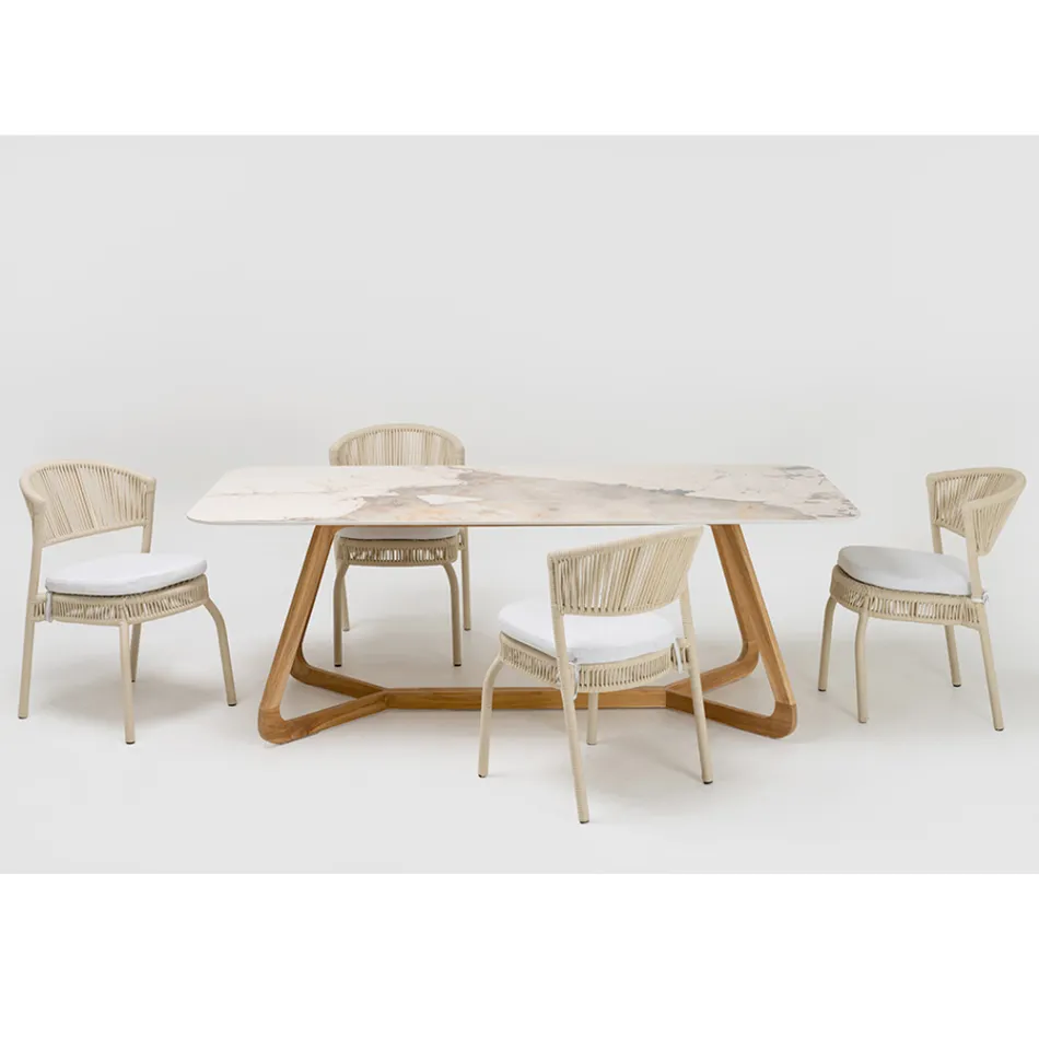 Table avec plateau en céramique et base en teck massif fabriquée en Italie - Blouse Viadurini