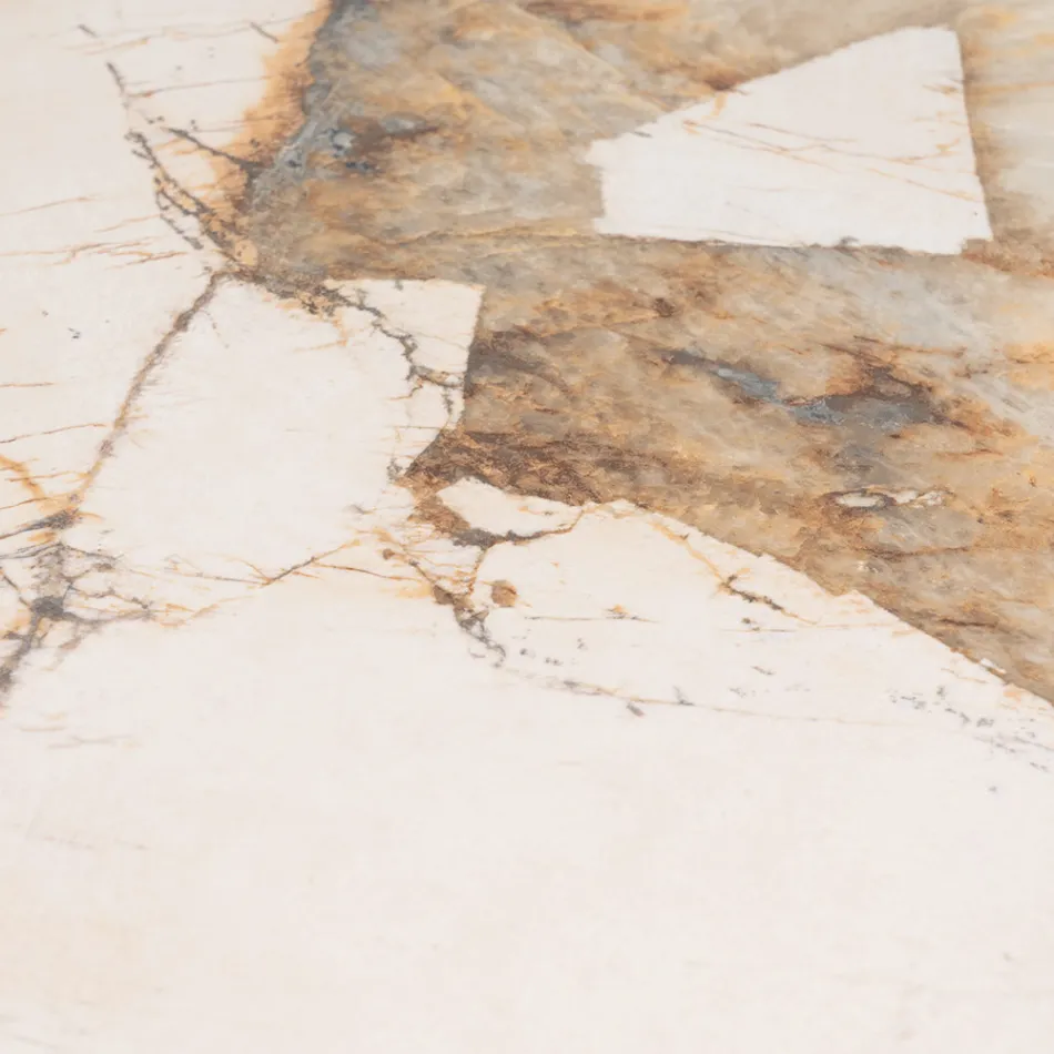 Table avec plateau en céramique et base en teck massif fabriquée en Italie - Blouse Viadurini