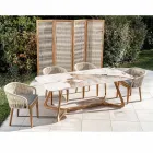 Table avec plateau en céramique et base en teck massif fabriquée en Italie - Blouse Viadurini