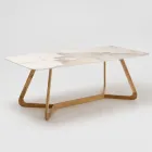 Table avec plateau en céramique et base en teck massif fabriquée en Italie - Blouse Viadurini