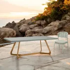 Table avec plateau en Okumè avec finition Microciment Made in Italy - Blouse Viadurini