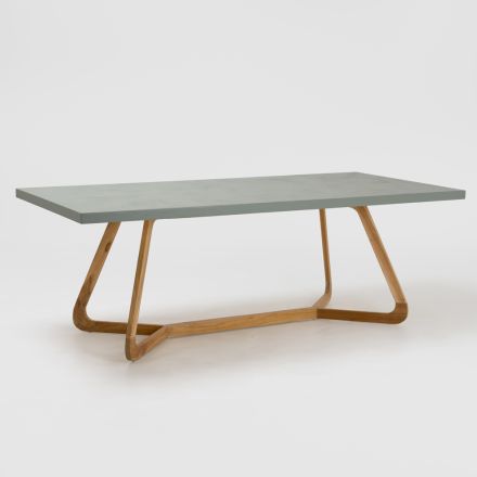 Table avec plateau en Okumè avec finition Microciment Made in Italy - Blouse Viadurini