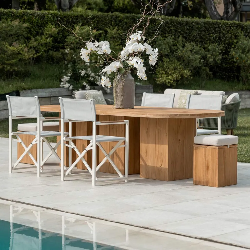 Table avec plateau en teck brossé et coins arrondis - Destination Viadurini