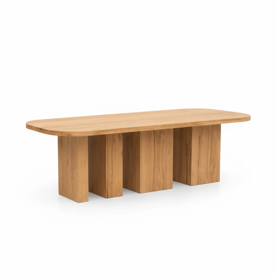 Table avec plateau en teck brossé et coins arrondis - Destination Viadurini