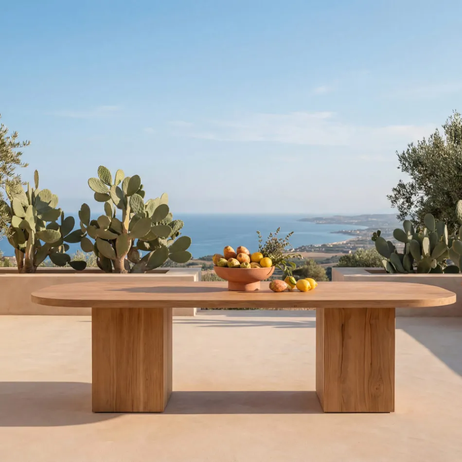 Table avec plateau en teck brossé et coins arrondis - Destination Viadurini