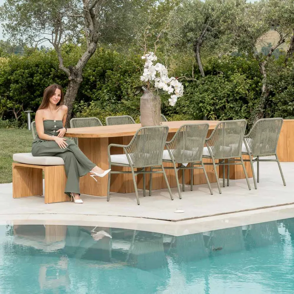 Table avec plateau en teck brossé et coins arrondis - Destination Viadurini