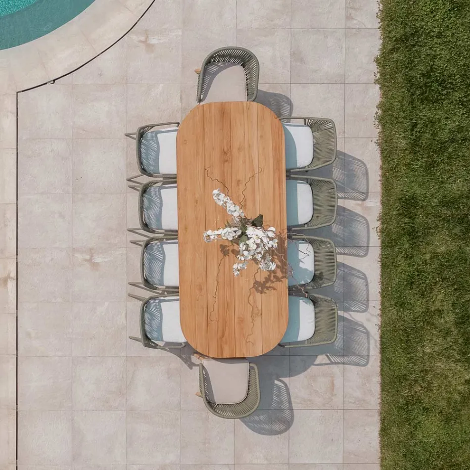 Table avec plateau en teck brossé et coins arrondis - Destination Viadurini