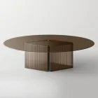 Table avec plateau en verre ovale et base en verre fondu et métal - Foglietto Viadurini