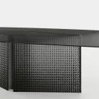 Table avec plateau en verre façonné et base en verre fusionné et métal - Foglietto Viadurini