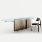 Table avec plateau en verre façonné et base en verre fusionné et métal - Foglietto Viadurini