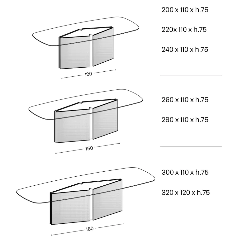 Table avec plateau en verre façonné et base en verre fusionné et métal - Foglietto Viadurini
