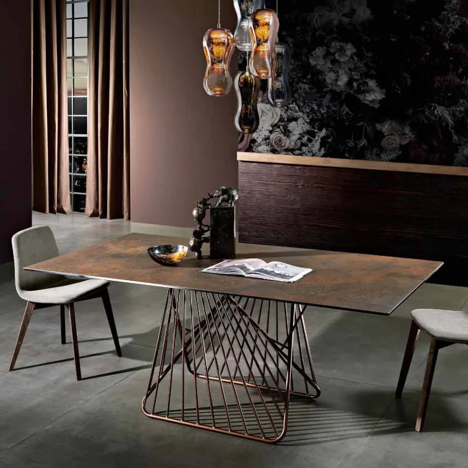 Table avec plateau fabriqué en Italie en verre céramique moderne, Mitia Viadurini