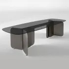 Table avec plateau en verre façonné et base en métal courbé - Piacere Viadurini