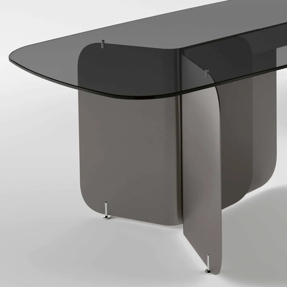 Table avec plateau en verre façonné et base en métal courbé - Piacere Viadurini