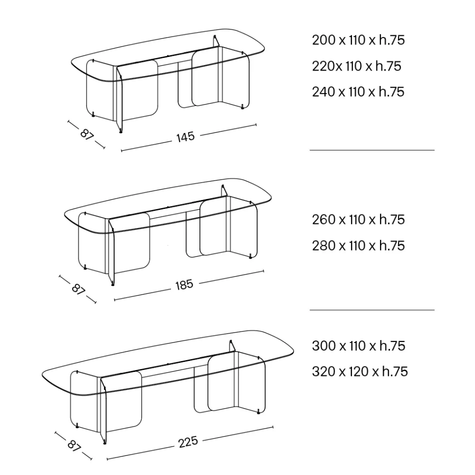 Table avec plateau en verre façonné et base en métal courbé - Piacere Viadurini