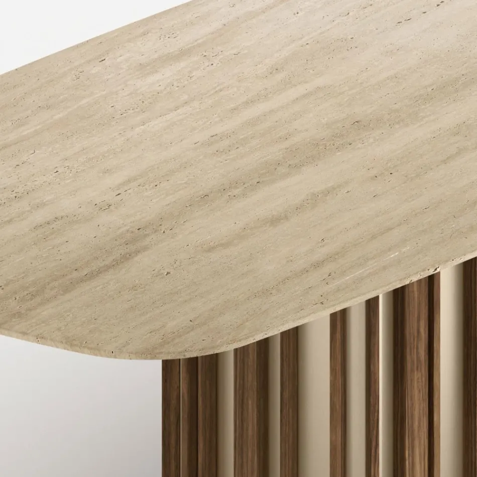 Table Lunaria avec plateau en marbre et piètement en métal, fabriquée en Italie Viadurini