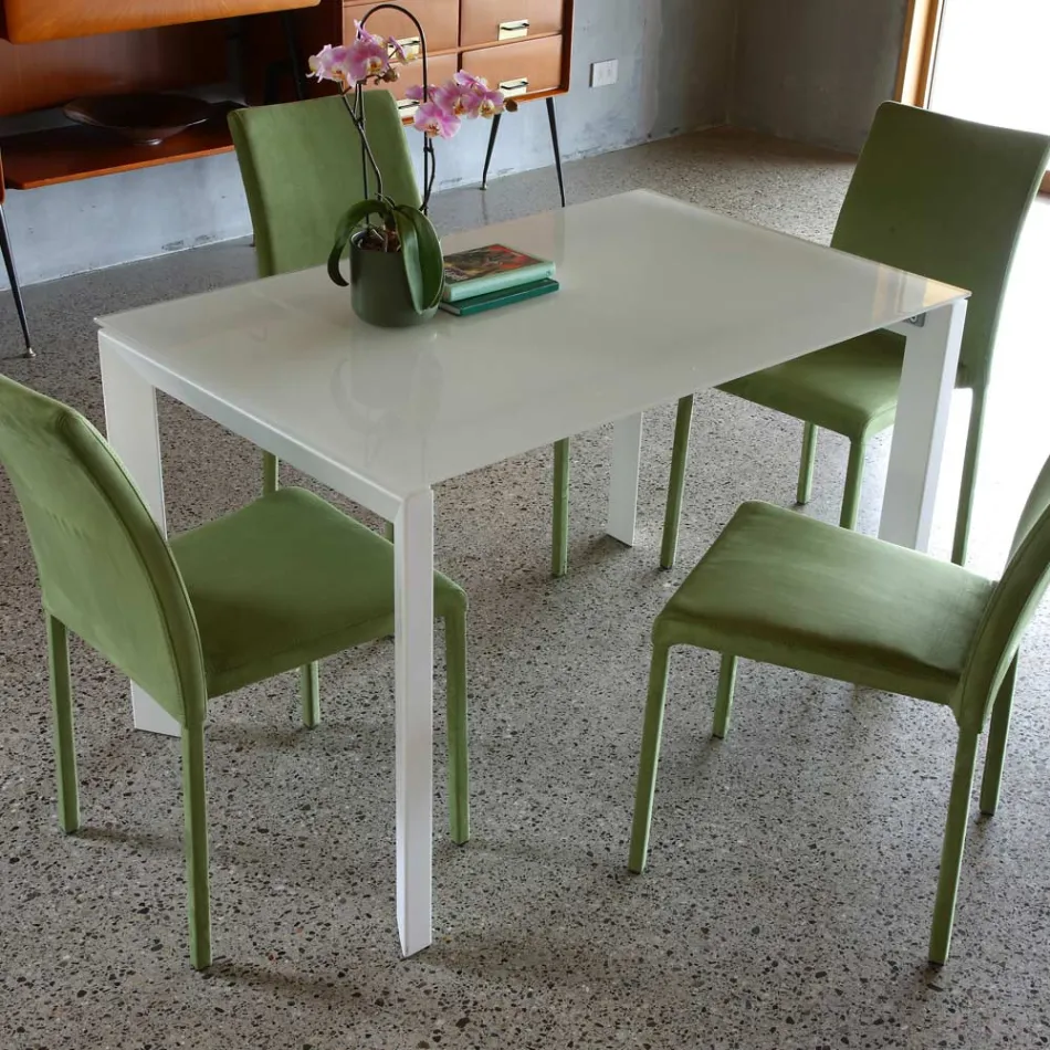 Table de cuisine extensible jusqu'à 170 cm en métal et verre trempé - Berto Viadurini