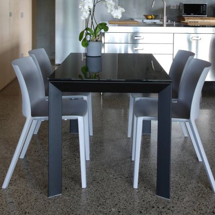 Table de cuisine extensible jusqu'à 170 cm en métal et verre trempé - Berto Viadurini