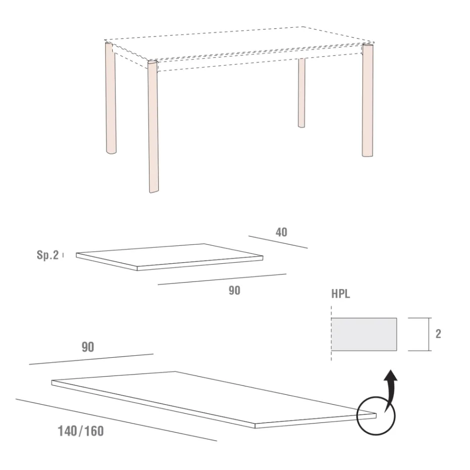 Table de Cuisine Extensible Jusqu'à 240 cm Effet Bois Fabriqué en Italie - Maltais Viadurini