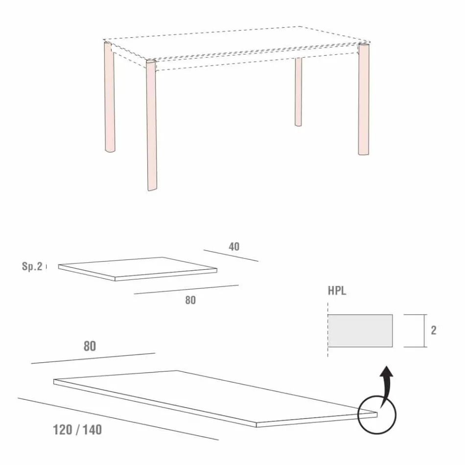Table de Cuisine Extensible Jusqu'à 240 cm Effet Bois Fabriqué en Italie - Maltais Viadurini