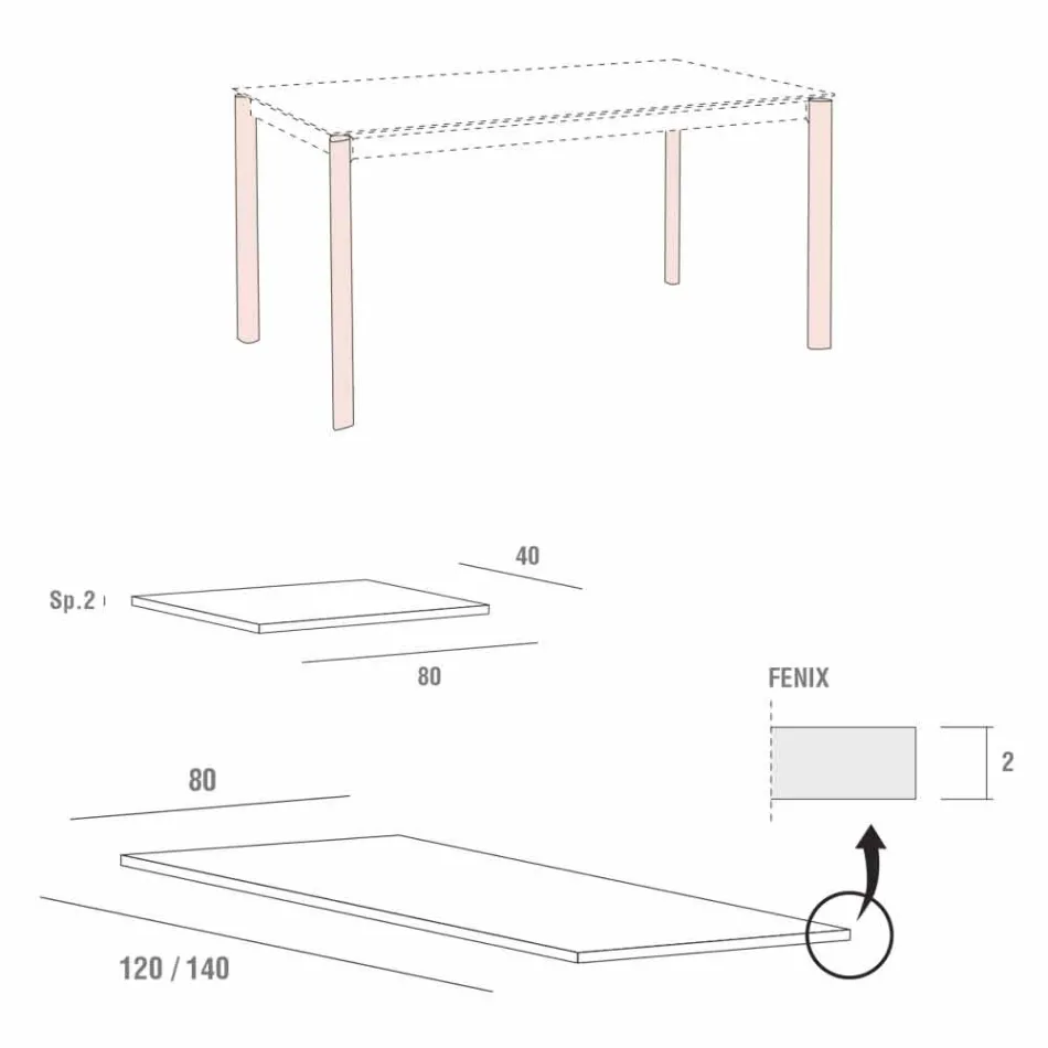 Table de cuisine extensible jusqu'à 240 cm en Fenix Made in Italy - Maltais Viadurini
