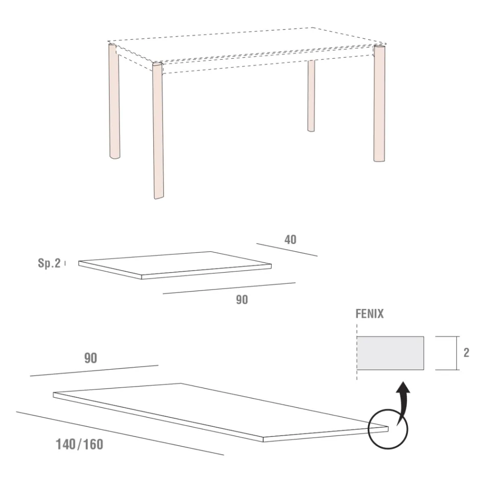 Table de cuisine extensible jusqu'à 240 cm en Fenix Made in Italy - Maltais Viadurini