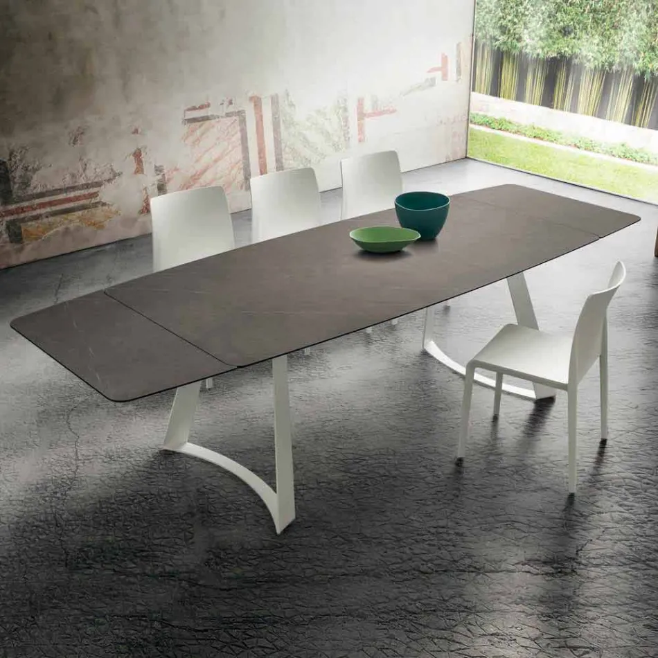 Table de Cuisine Extensible Jusqu'à 280 cm Effet Marbre Fabriqué en Italie - Pinocchio Viadurini