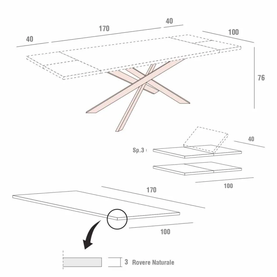 Table de cuisine extensible jusqu'à 280 cm en bois Made in Italy - Carlino Viadurini