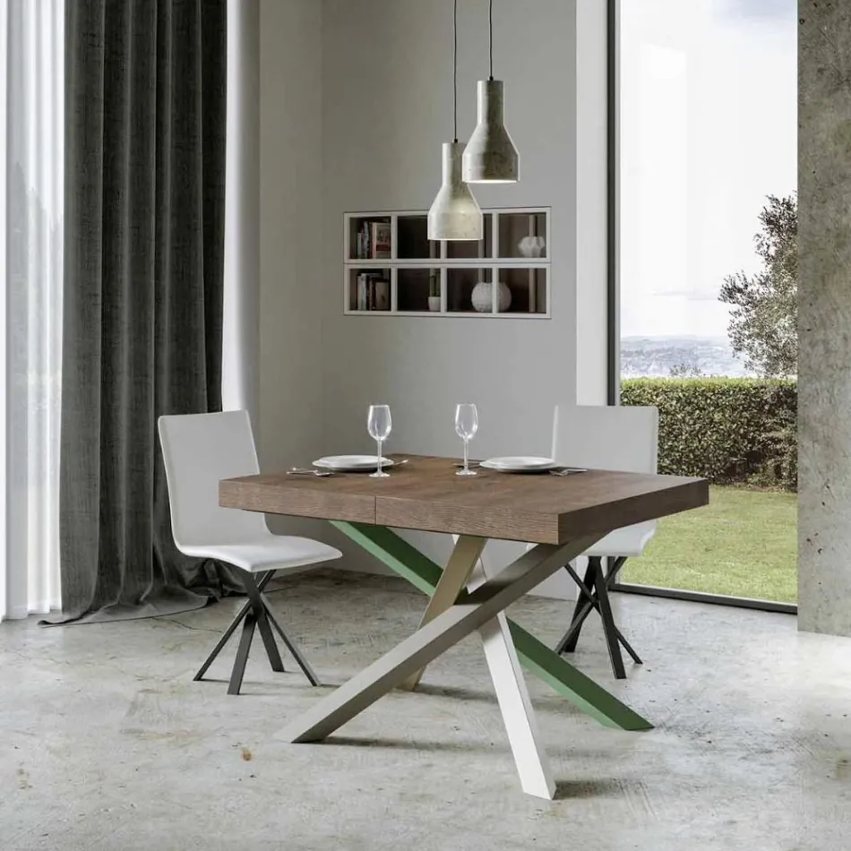 Table de cuisine extensible jusqu'à 440 cm en bois et fer fabriquée en Italie - Lennon Viadurini