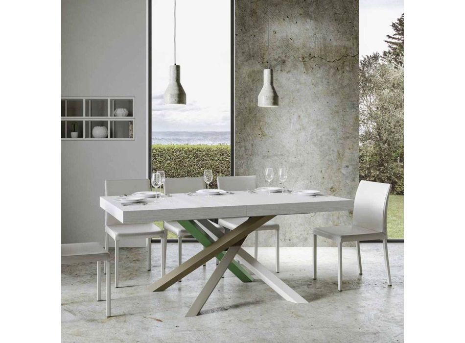 Table de cuisine extensible jusqu'à 440 cm en bois et fer fabriquée en Italie - Lennon Viadurini