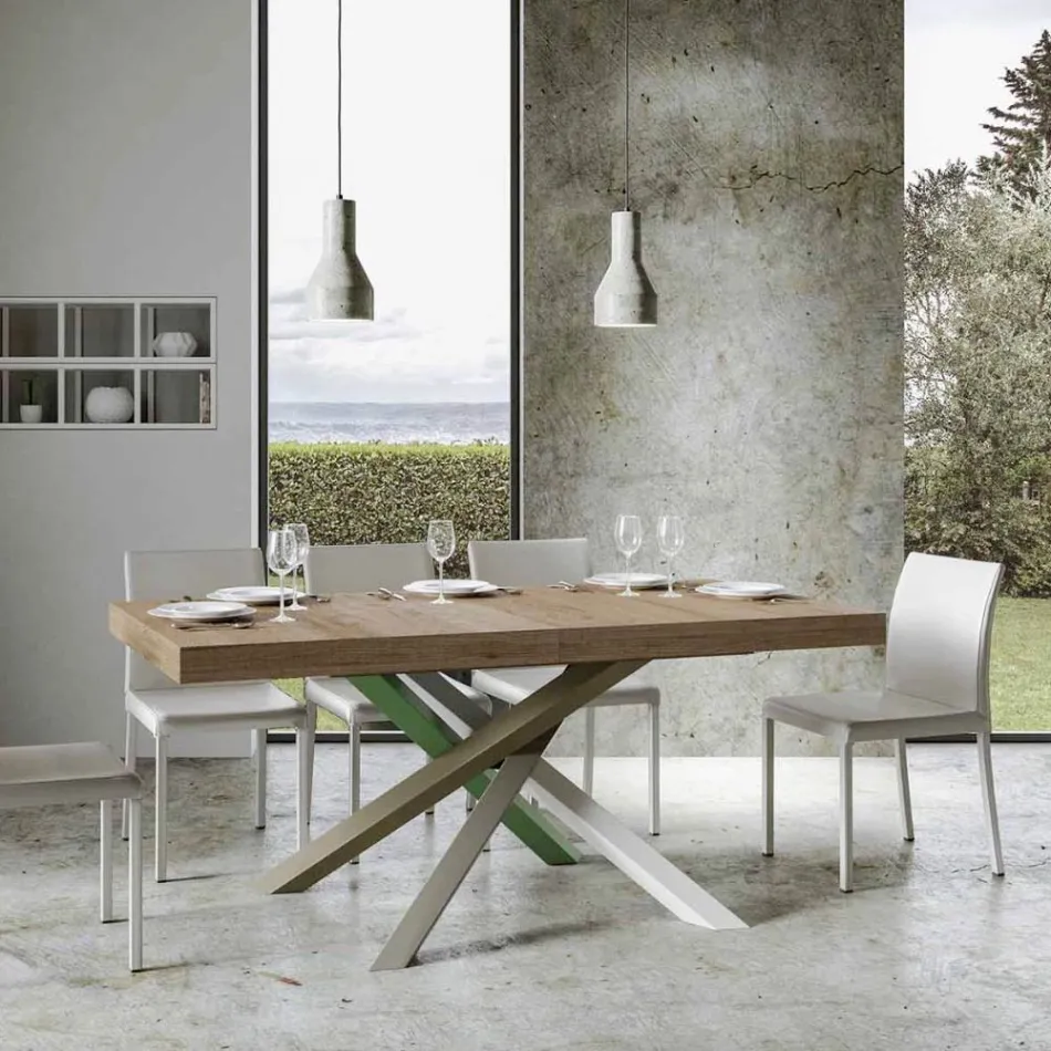 Table de cuisine extensible jusqu'à 440 cm en bois et fer fabriquée en Italie - Lennon Viadurini