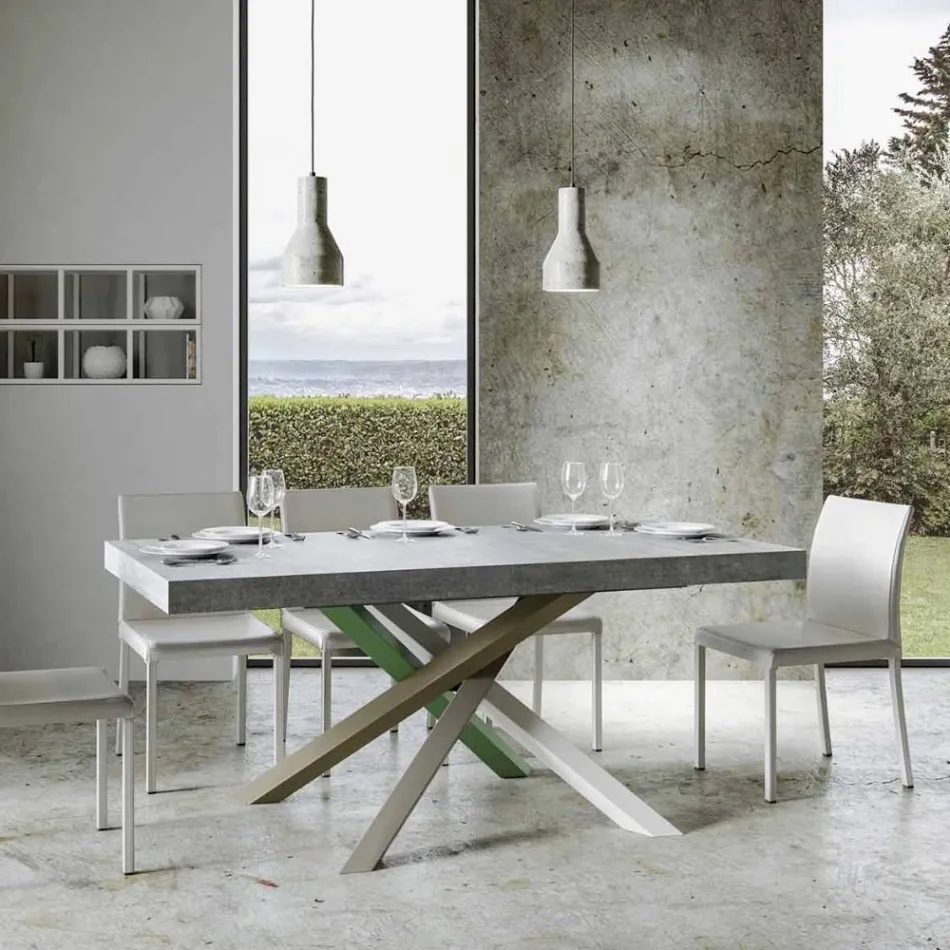 Table de cuisine extensible jusqu'à 440 cm en bois et fer fabriquée en Italie - Lennon Viadurini