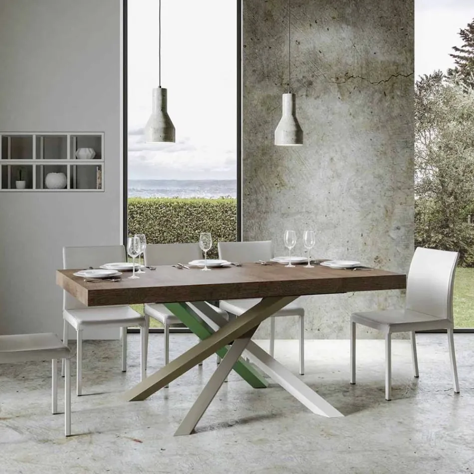 Table de cuisine extensible jusqu'à 440 cm en bois et fer fabriquée en Italie - Lennon Viadurini