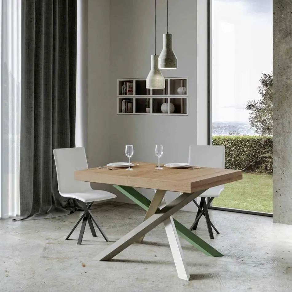Table de cuisine extensible jusqu'à 440 cm en bois et fer fabriquée en Italie - Lennon Viadurini