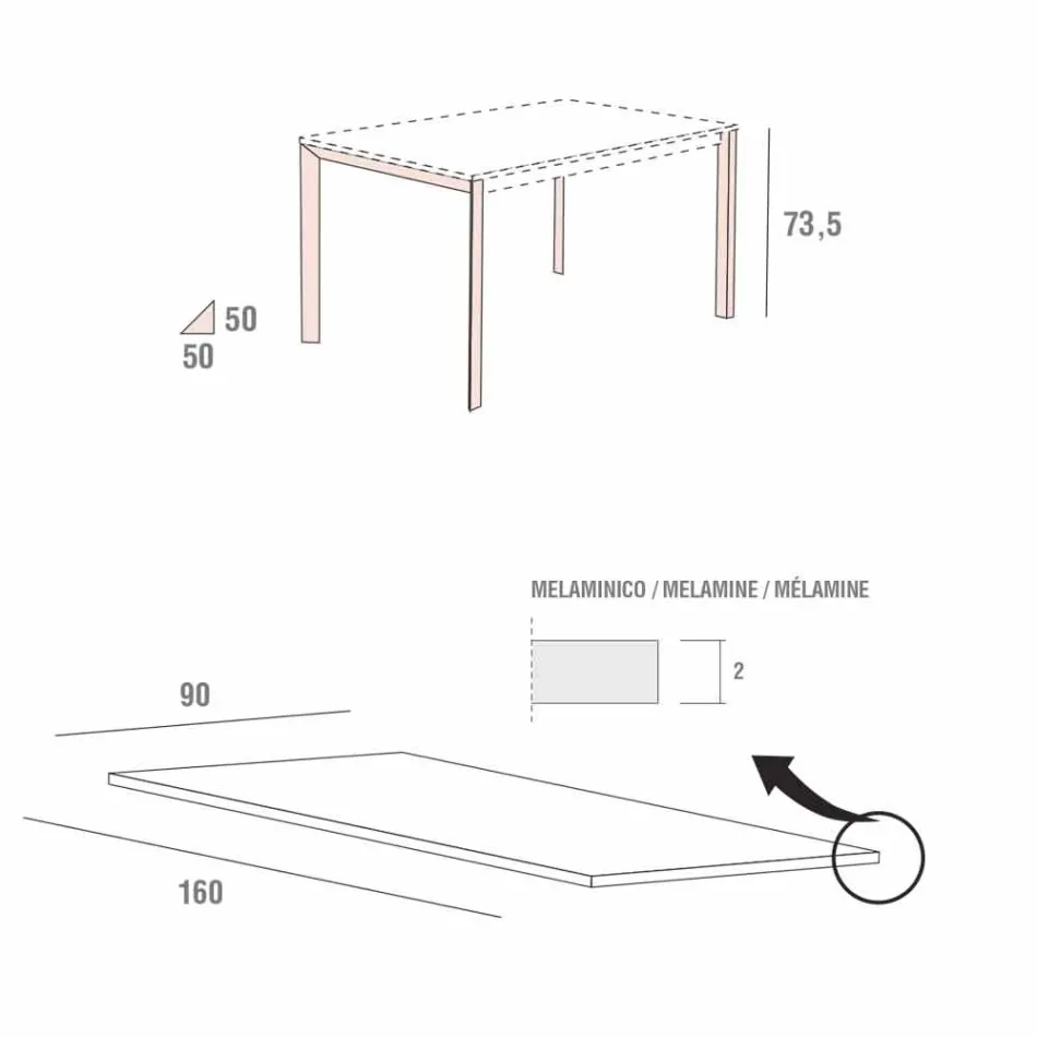 Table de cuisine avec plateau en mélamine et base en métal Made in Italy - Spilla Viadurini