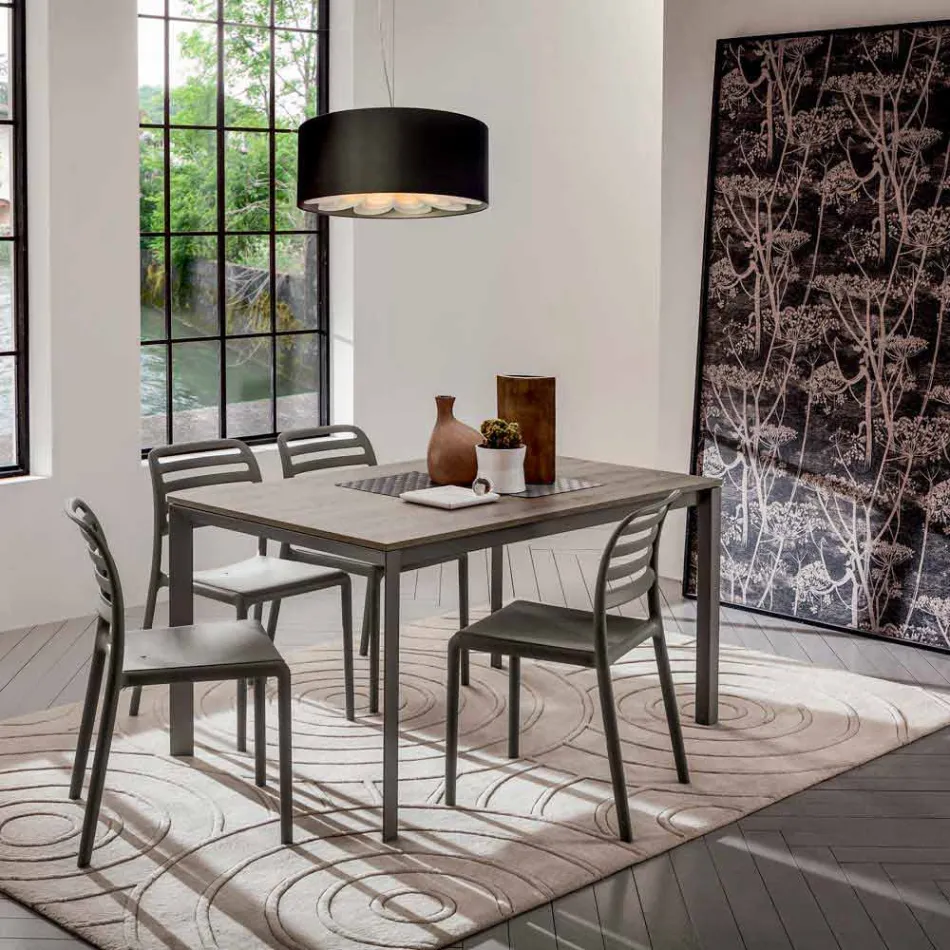 Table de cuisine avec plateau en mélamine et base en métal Made in Italy - Spilla Viadurini