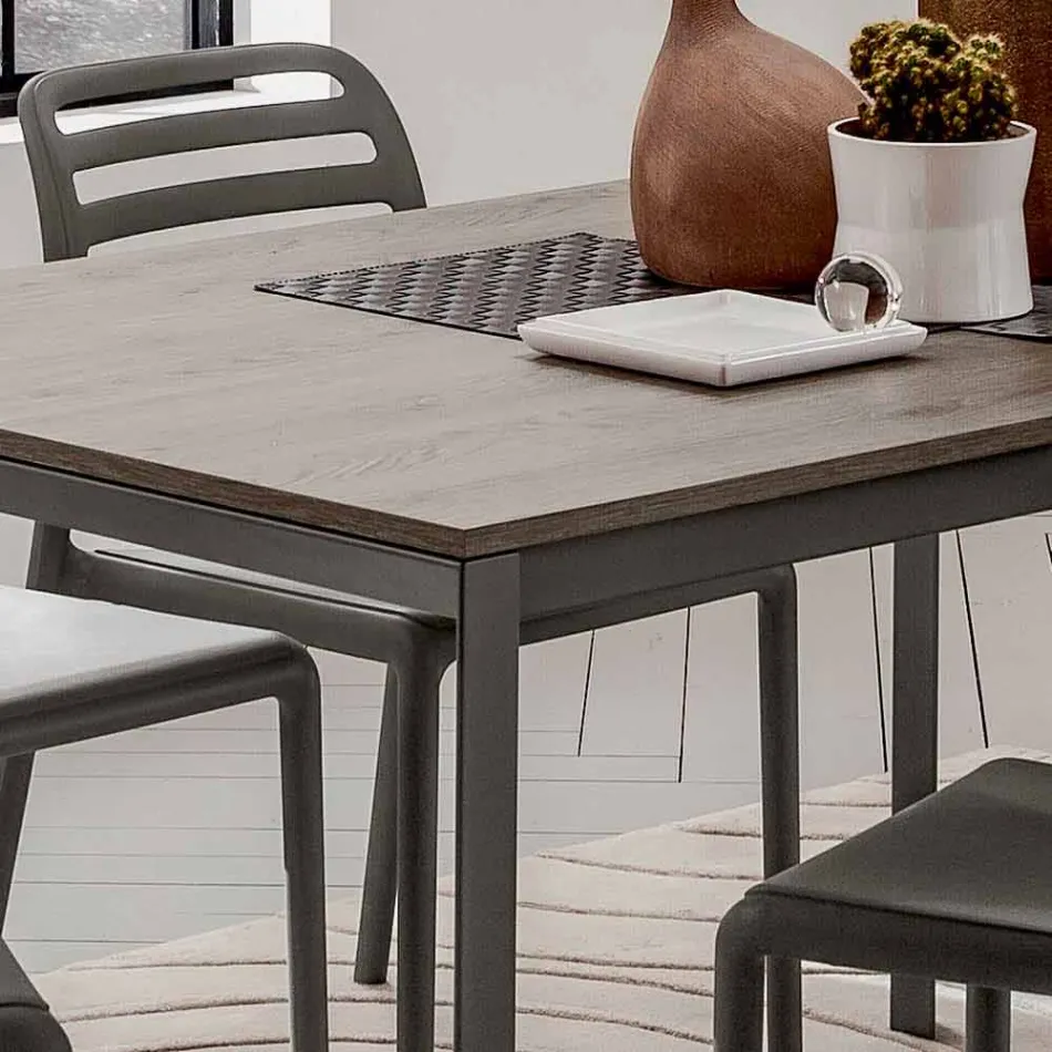 Table de cuisine avec plateau en mélamine et base en métal Made in Italy - Spilla Viadurini