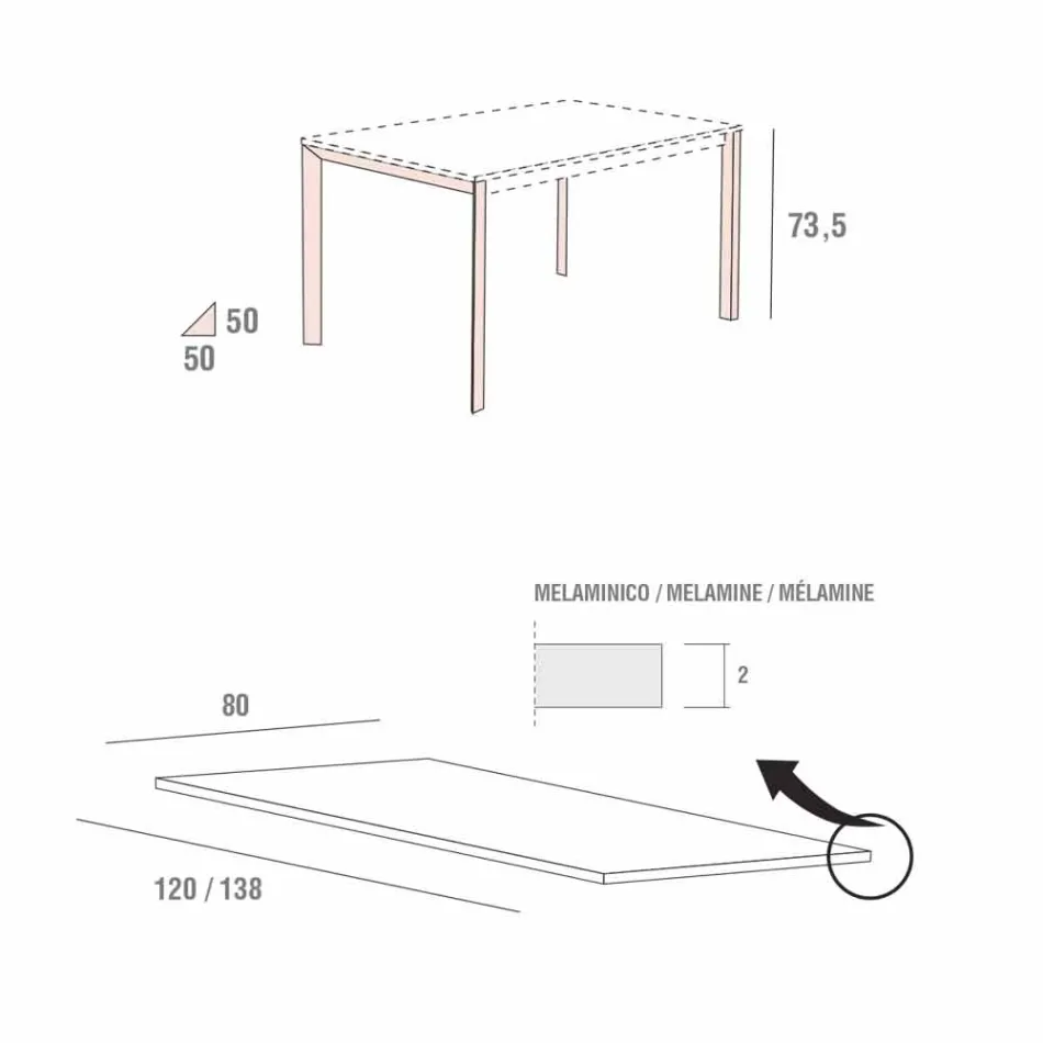 Table de cuisine avec plateau en mélamine et base en métal Made in Italy - Spilla Viadurini