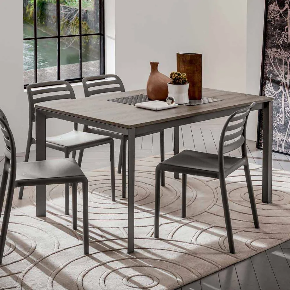 Table de cuisine avec plateau en mélamine et base en métal Made in Italy - Spilla Viadurini