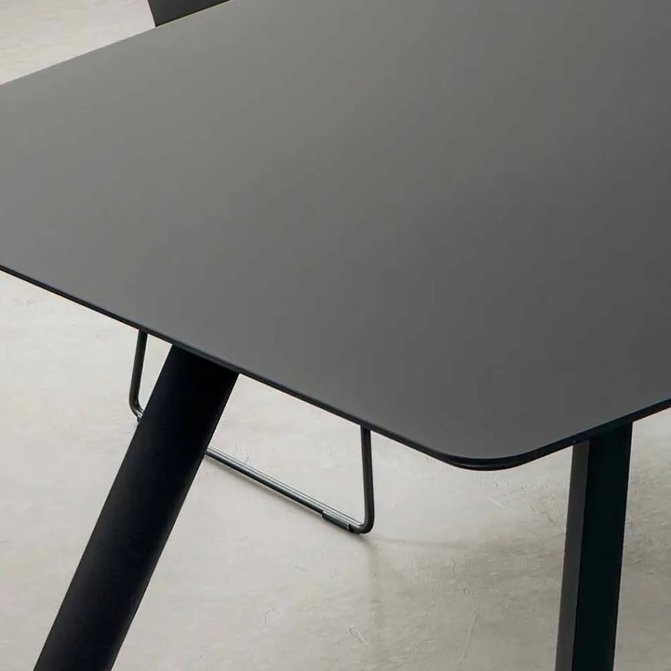 Table de cuisine en Fenix laminé et aluminium noir Made in Italy - Lingotto Viadurini
