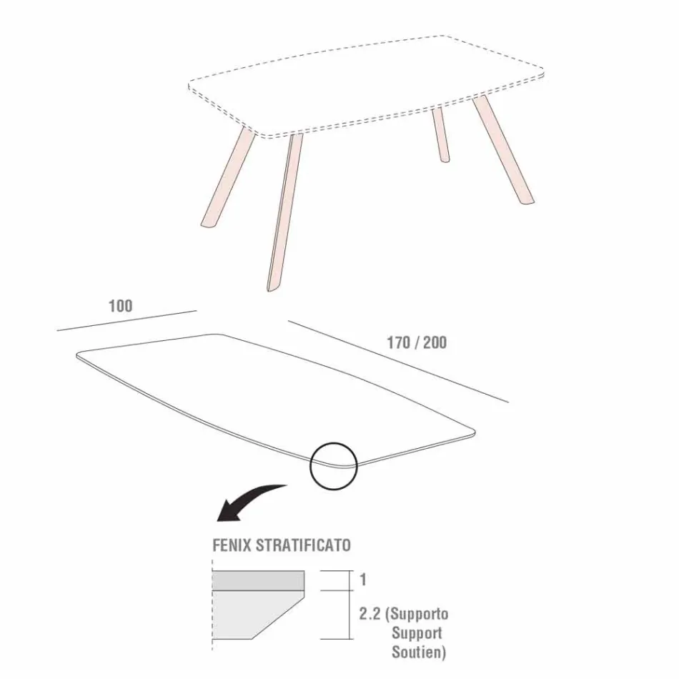 Table de cuisine en Fenix laminé et aluminium noir Made in Italy - Lingotto Viadurini