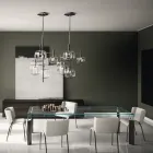 Table de cuisine en verre extra-clair avec pieds en bois Made in Italy - Super Viadurini