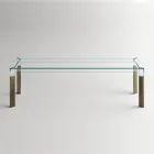 Table de cuisine en verre extra-clair avec pieds en bois Made in Italy - Super Viadurini