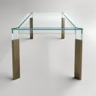 Table de cuisine en verre extra-clair avec pieds en bois Made in Italy - Super Viadurini