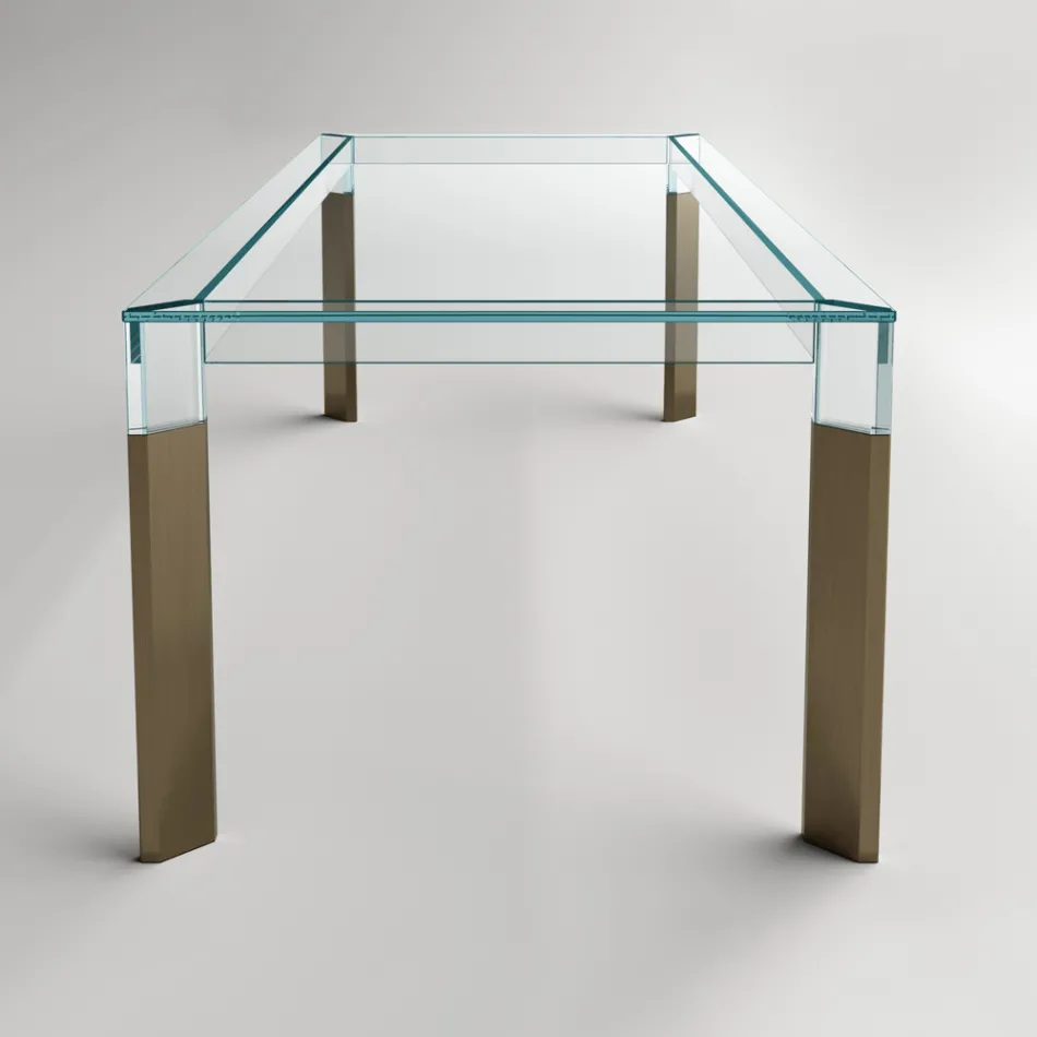 Table de cuisine en verre extra-clair avec pieds en bois Made in Italy - Super Viadurini
