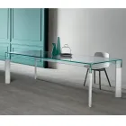 Table de cuisine en verre extra-clair avec pieds en bois Made in Italy - Super Viadurini