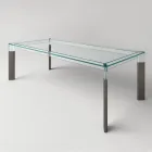 Table de cuisine en verre extra-clair avec pieds en bois Made in Italy - Super Viadurini